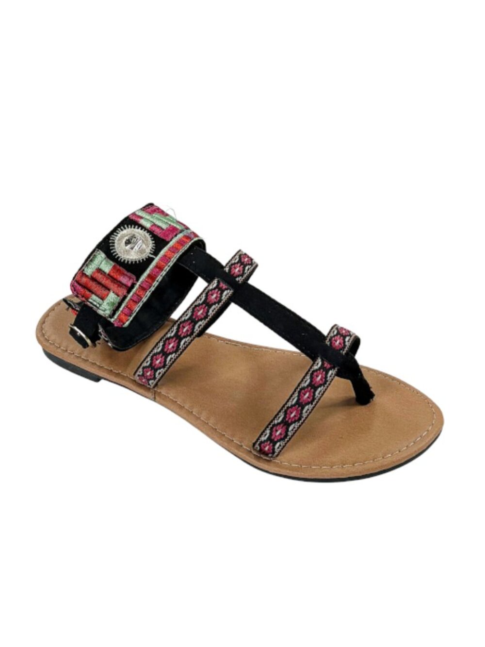 Qupid Athena-1173 Women’s Black Boho Embroidered Gladiator Sandals